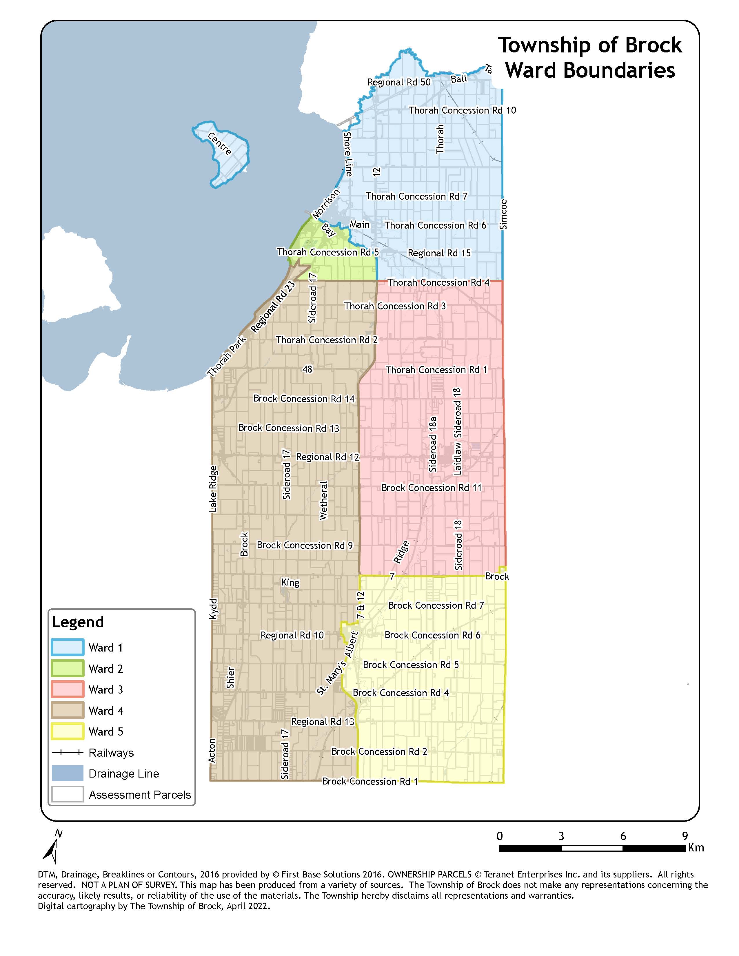 a map of Brock Township Wards