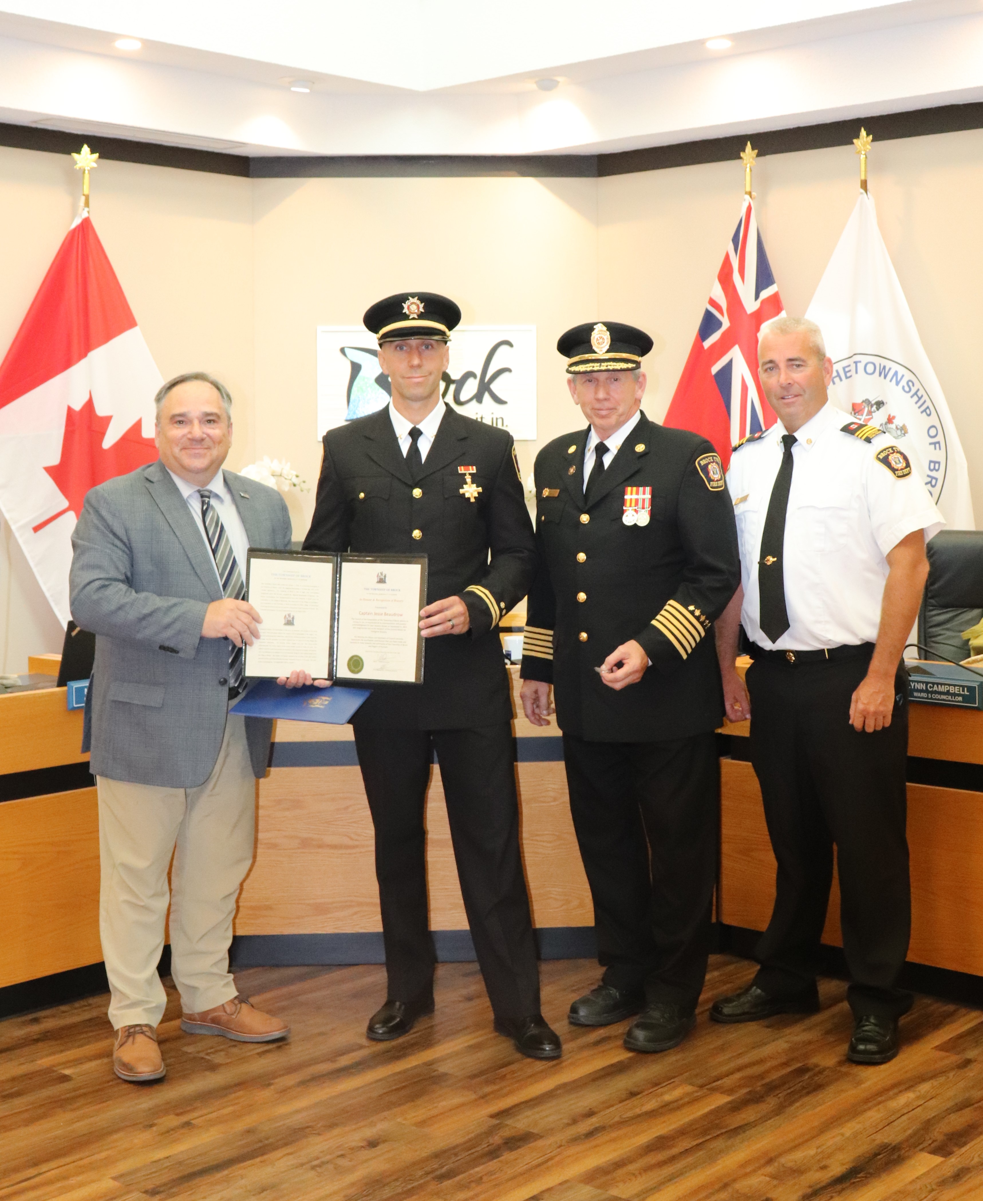 Mayor Walter Schummer and members of Council, along with District Chief Chris Gillespie and Brock Fire Chief Rick Harrison were honoured to mark this incredible act of bravery at today’s Council Meeting. 