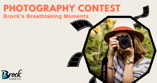 woman with white and red hat on holding a camera to herface in a sunflower field. txt reads Photo Contest