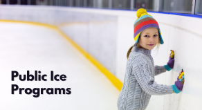 girl with colourful hat on the ice, hands on the boards