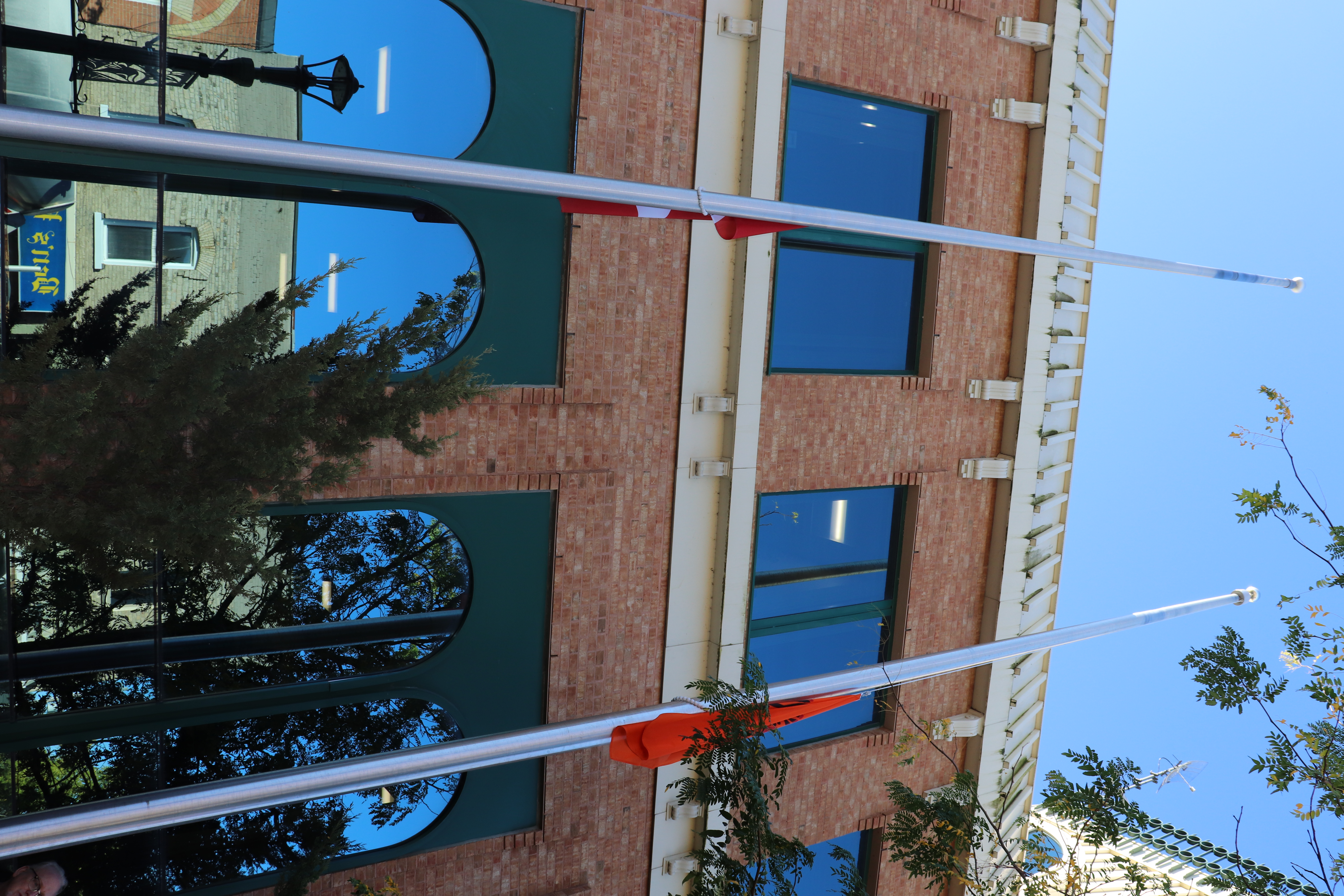 Flags on poles at half mast