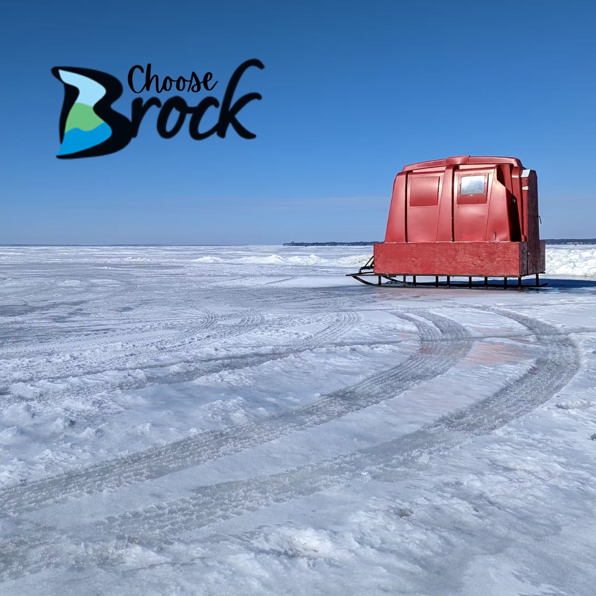 red fish hut on lake simcoe. txt reads choose Brock